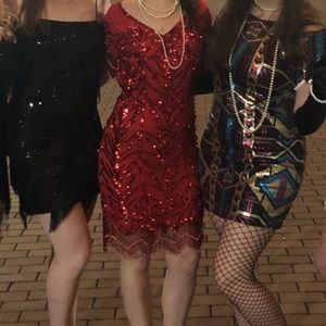 Roaring 20s/Gatsby Style Red Flapper Dress